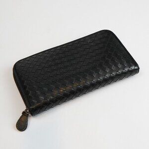 Bottega Veneta Continental Black Intrecciato Leather Zip Wallet 8.5in Oversized